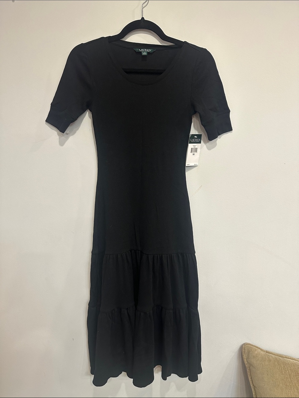 Lauren Ralph Lauren Black Short-Sleeve Tiered Midi Dress